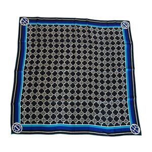 HENRI BENDEL blue silk logo scarf iconic centennial stripe bag 34" x 34
